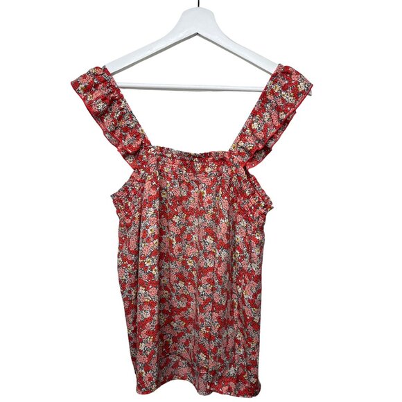 Loft Top Womens Size Medium Shirt Sleeveless Tank Blouse Floral Boho Orange Pink - Picture 9 of 11